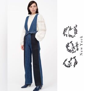 Sea New York Wide Leg Two-Tone Sleeveless Denim Jumpsuit 4 Overalls Blue/Black